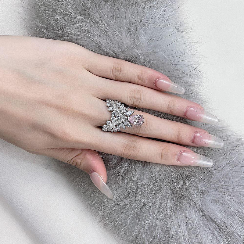 Elegant Micro Paved Feather Crown Sterling Silver Engagement Ring