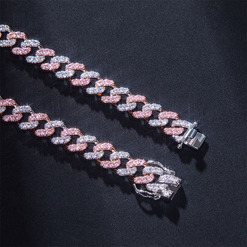  8mm White&Pink Two Tone Cuban Bracelet