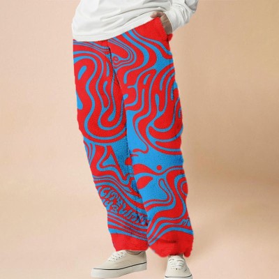 Flannel Abstract Contrast Color Graffiti Casual Pants