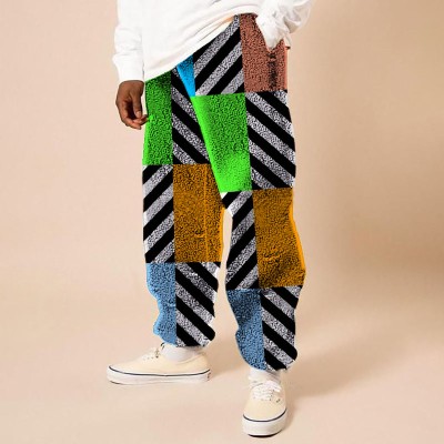 Flannel Colorful Geometric Print Casual Pants