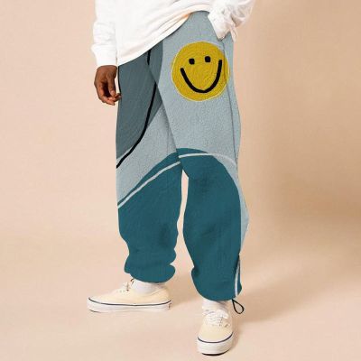 Flannel Smiley Print Casual Pants
