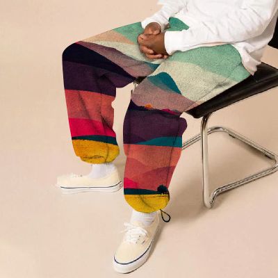 Flannel Colorful Landscape Print Casual Pants