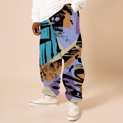 Flannel Graffiti Color Art Print Casual Pants
