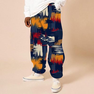 Flannel Color Patch Printed Casual Pants