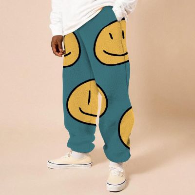 Flannel Smiley Print Casual Trousers