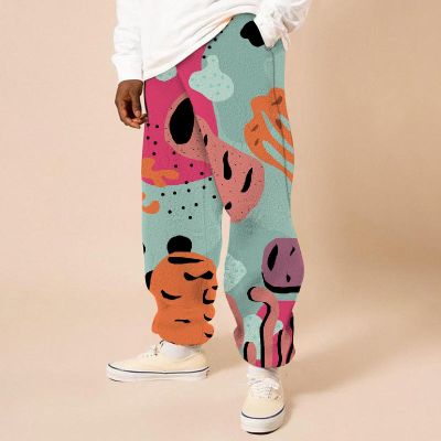 Flannel Color Graffiti Casual Trousers