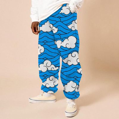 Flannel Auspicious Cloud Water Pattern Casual Trousers