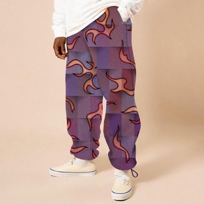Flannel Flame Plaid Print Casual Pants