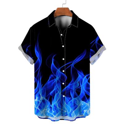 Casual Fire Print Short Sleeve Summer Hawaiian Shirt
