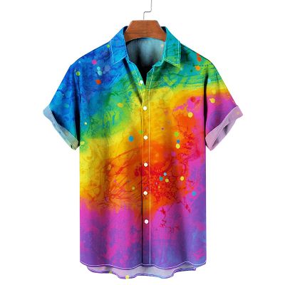 Rainbow Paints Print Short Sleeve Summer Hawaiian Shirt