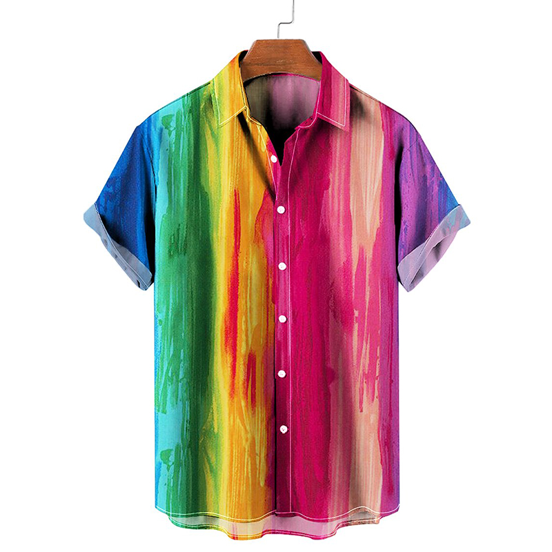 Rainbow Paints Print Short Sleeve Summer Hawaiian Shirt