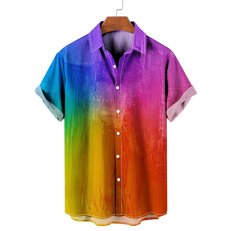 Rainbow Paints Print Short Sleeve Summer Hawaiian Shirt