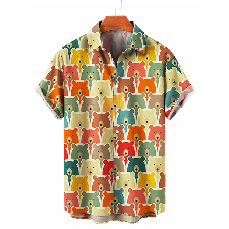 Rainbow Paints Print Short Sleeve Summer Hawaiian Shirt