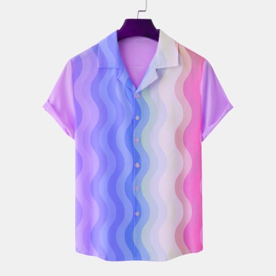Statement Rainbow Stripe Print Resort Shirt