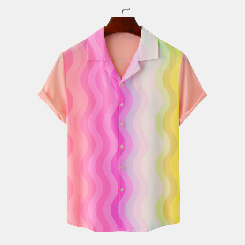 Statement Rainbow Stripe Print Resort Shirt