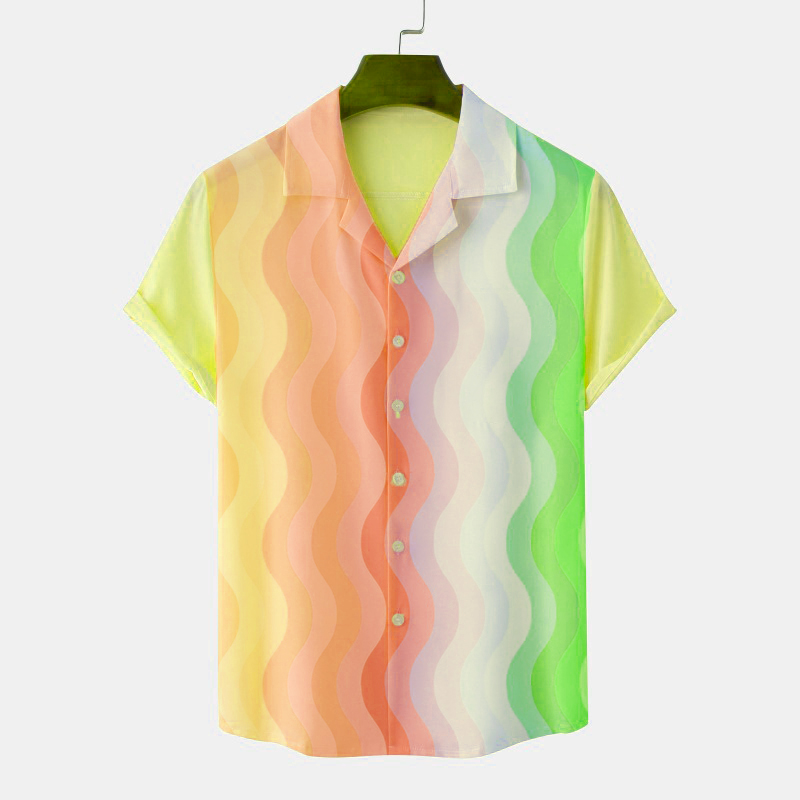 Statement Rainbow Stripe Print Resort Shirt