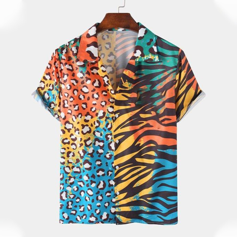 Contrast Animal Print Beach Shirt
