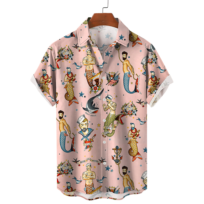 Vintage Mermaid Breathable Casual Hawaiian Shirt