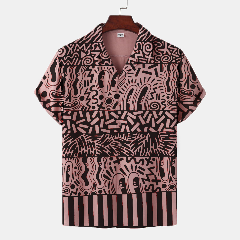Graffiti Geometric Panel Print Resort Shirt