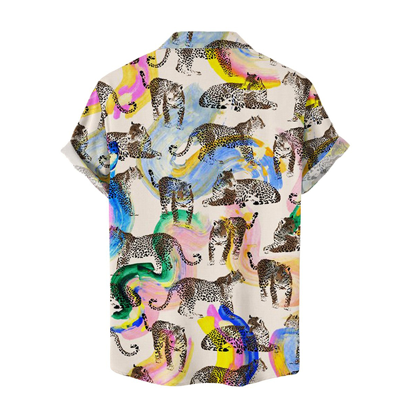 Rainbow Leopard Button Down Hawaiian Shirt