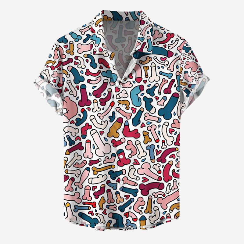 Funny Colorful Cocks Print Hawaiian Shirts