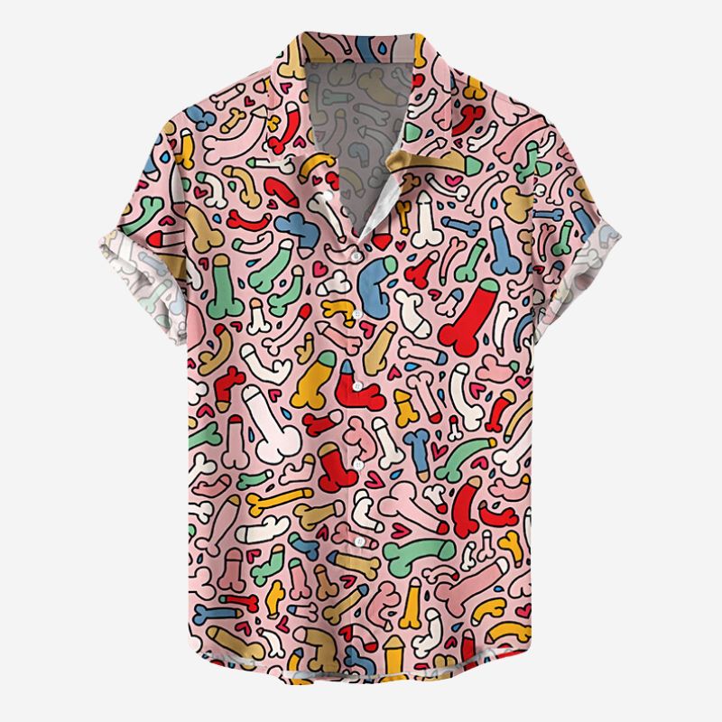 Funny Colorful Cocks Print Hawaiian Shirts