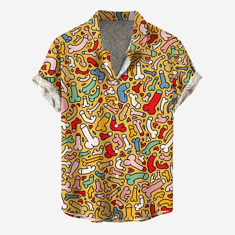 Funny Colorful Cocks Print Hawaiian Shirts