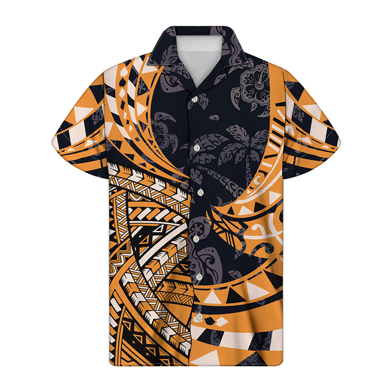 Retro Geometric Print Resort Shirt - Helloice Apparel