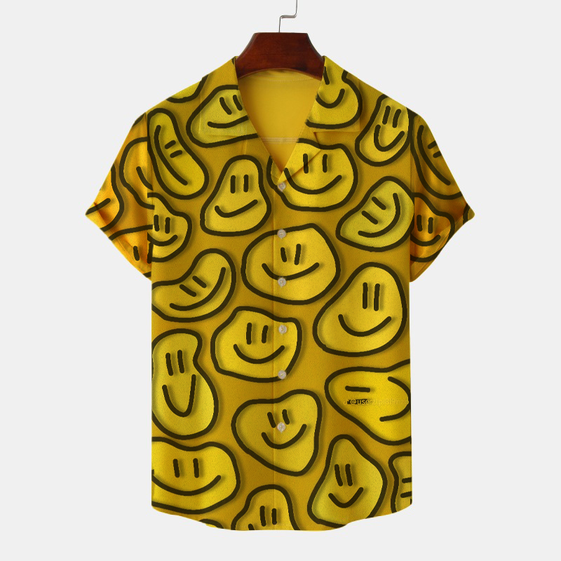 Fun Smiley Print Hawaiian Shirt