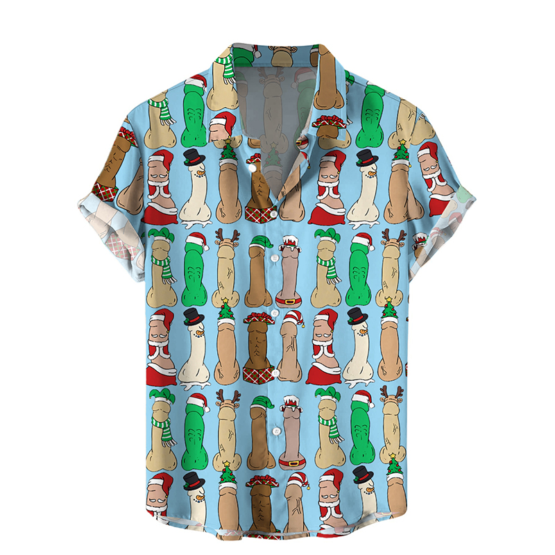 Funny Christmas Cocks Print Hawaiian Shirts