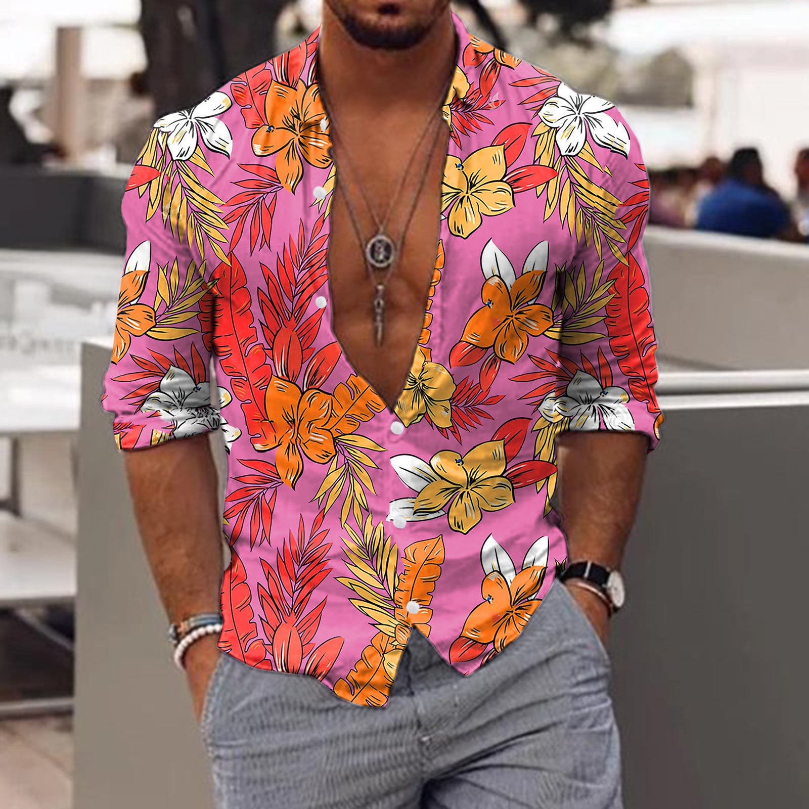 Floral Print Long Sleeve Resort Shirt