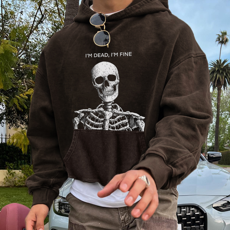 Multicolor Street Skull Print Washed Hoodie