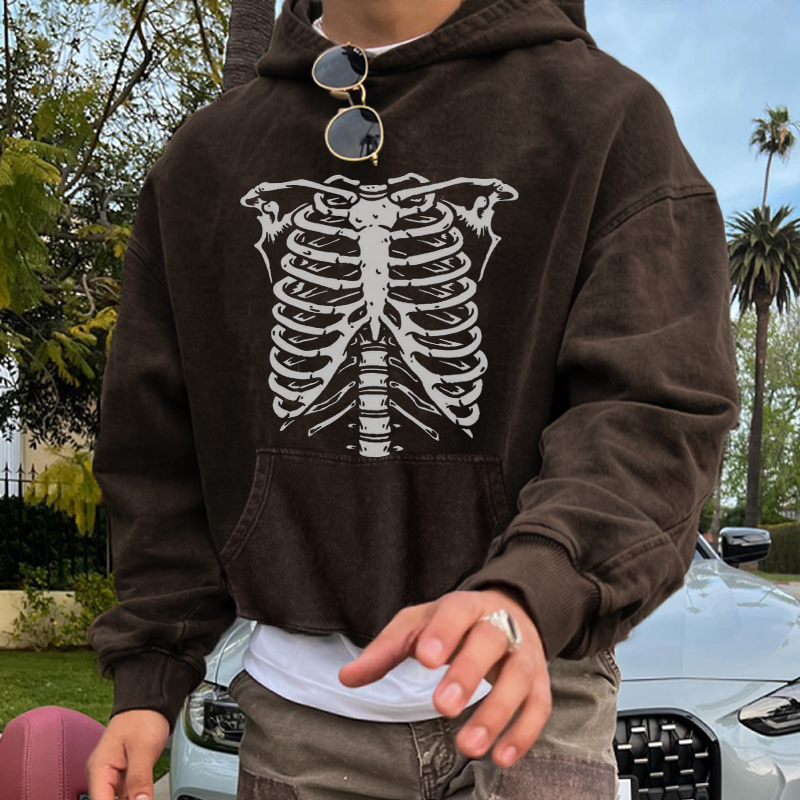 Multicolor Street Skeleton Print Washed Hoodie