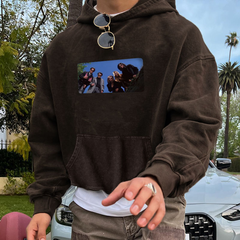 Friends Sticker Print Washed Retro Hoodie