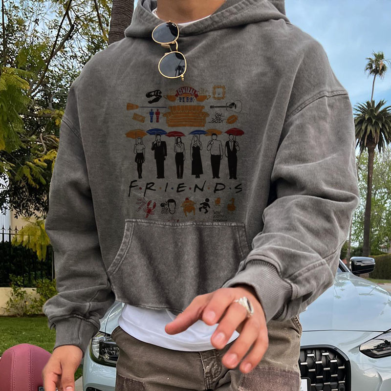 Friends Memorial Print Washed Distressed Hoodie