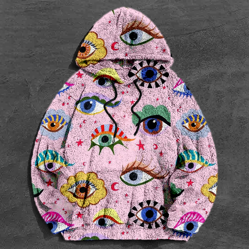 Art Eye Print Flannel Hoodie