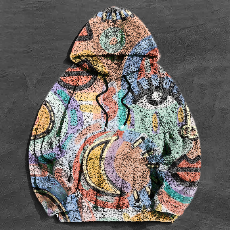 Colorful Smiley Printed Flannel Hoodie