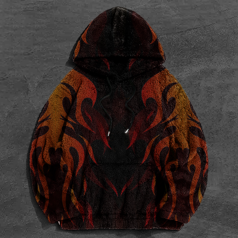 Colorful Flame Print Flannel Hoodie