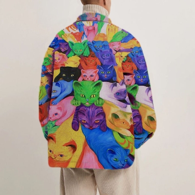 Colorful Cat Print Shirt Thin Jacket