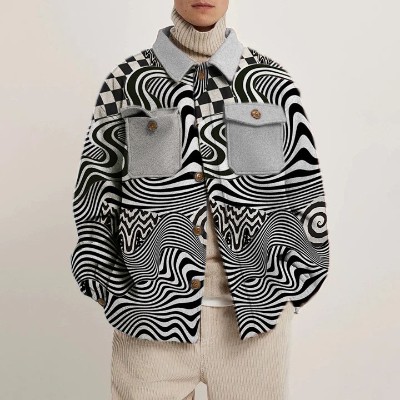 Line Radial Print Thin Jacket