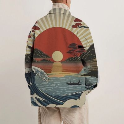 Ukiyoe Wave Sunrise Print Shirt Thin Jacket