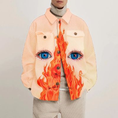 Artistic Flame Eyes Print Shirt Thin Jacket