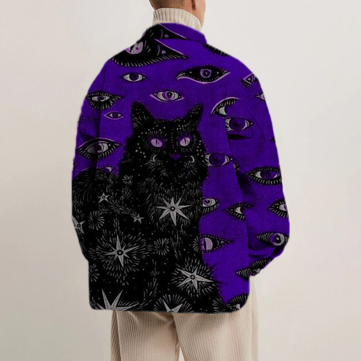 Eye Cat Print Shirt Light Jacket