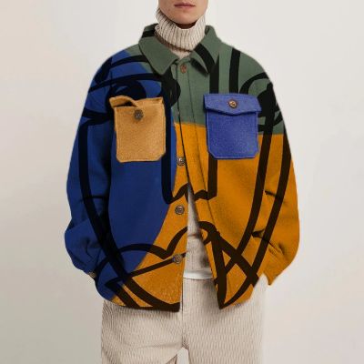 Color Block Abstract People Print Shirt Light Jacket