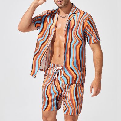 Wave Stripe Beach Shirt Set