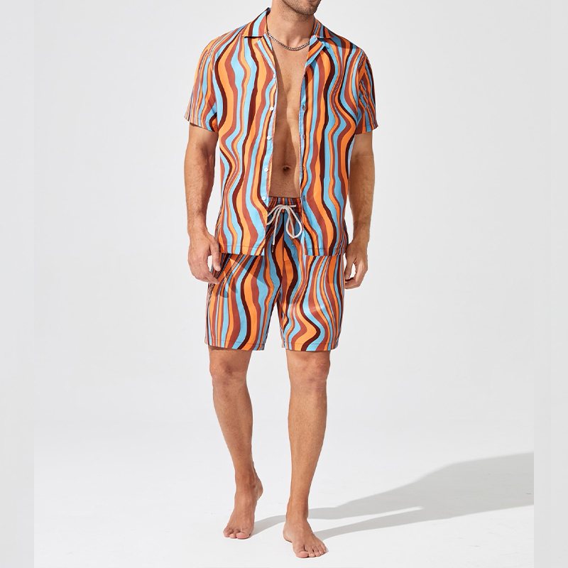 Wave Stripe Beach Shirt Set