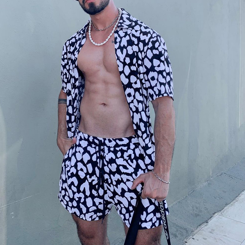Trendy Leopard Print Resort Shirt Set