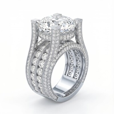 18.55 ct.tw. Round Brilliant Cut S925 Sterling Silver Engagement Ring