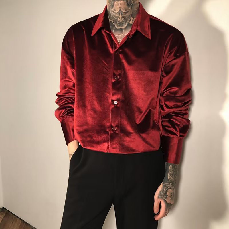 Gold Velvet Long Sleeve Shirt