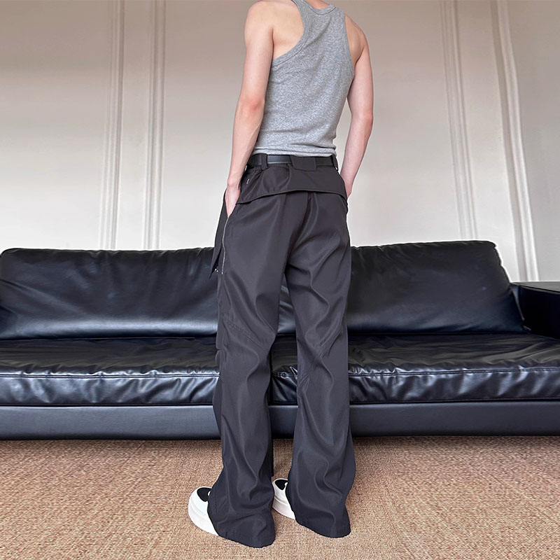 Functional Workwear Zipper Press Pleat Casual Pants